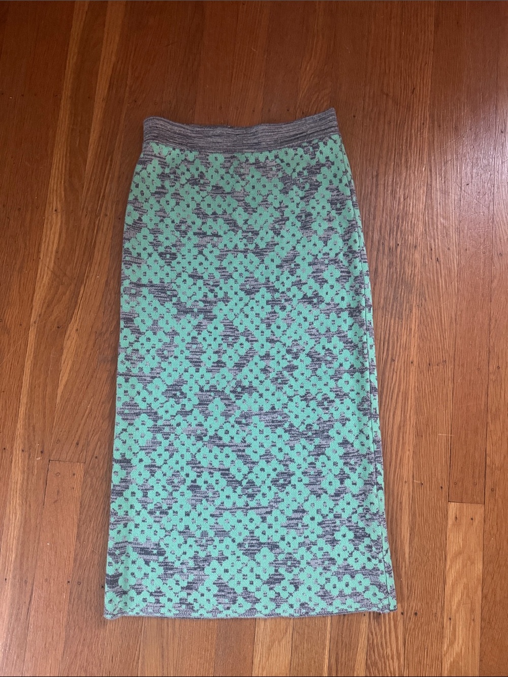Anthropologie Knit Mint Green and Grey Jacquard Pencil Skirt